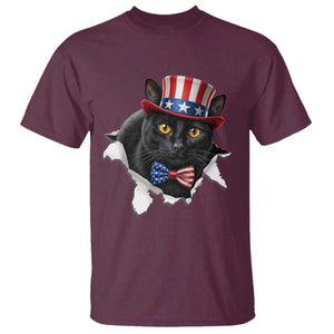 Funny Black Cat With Uncle Sam Hat T Shirt Patriotic Pet Lover TS12 Maroon Print Your Wear