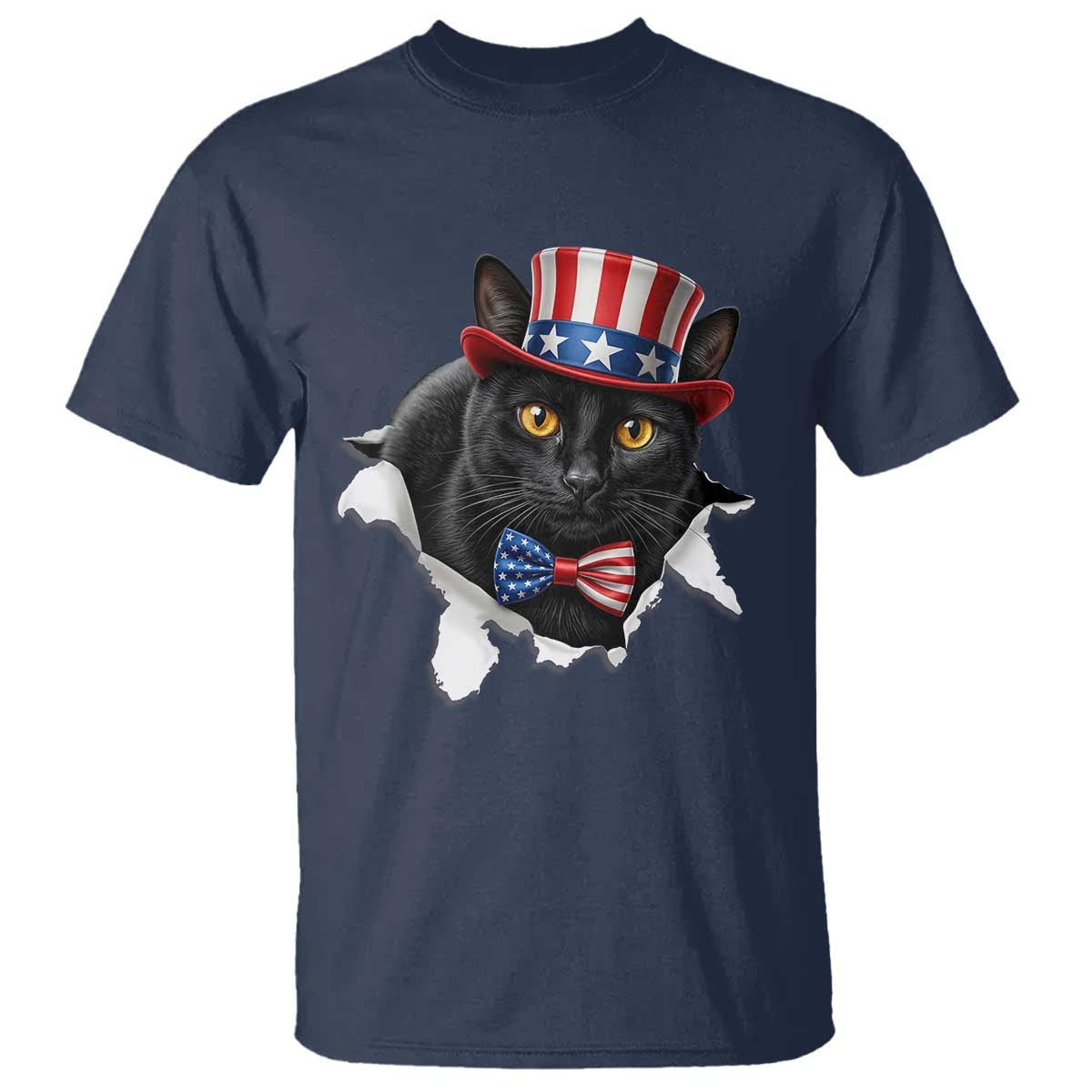 Funny Black Cat With Uncle Sam Hat T Shirt Patriotic Pet Lover TS12 Navy Print Your Wear
