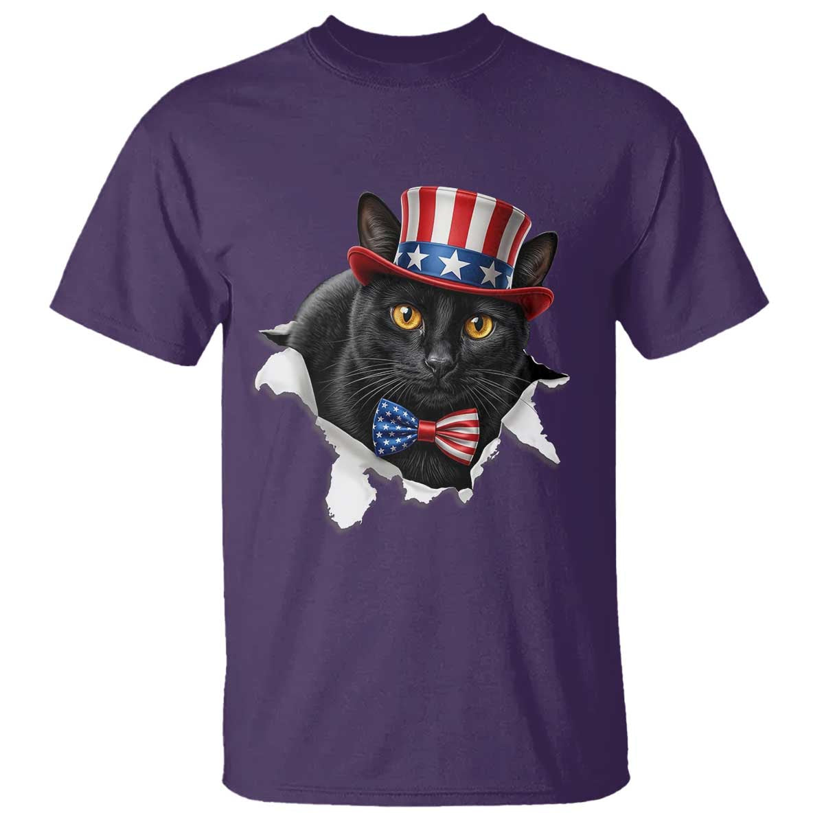 Funny Black Cat With Uncle Sam Hat T Shirt Patriotic Pet Lover TS12 Purple Print Your Wear