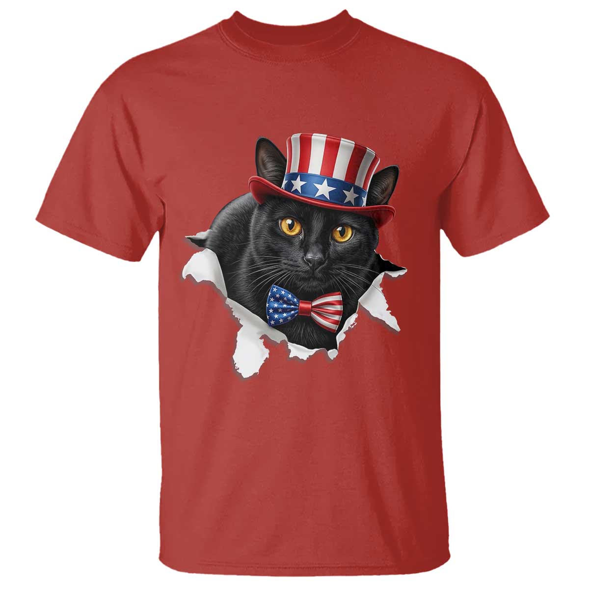 Funny Black Cat With Uncle Sam Hat T Shirt Patriotic Pet Lover TS12 Red Print Your Wear