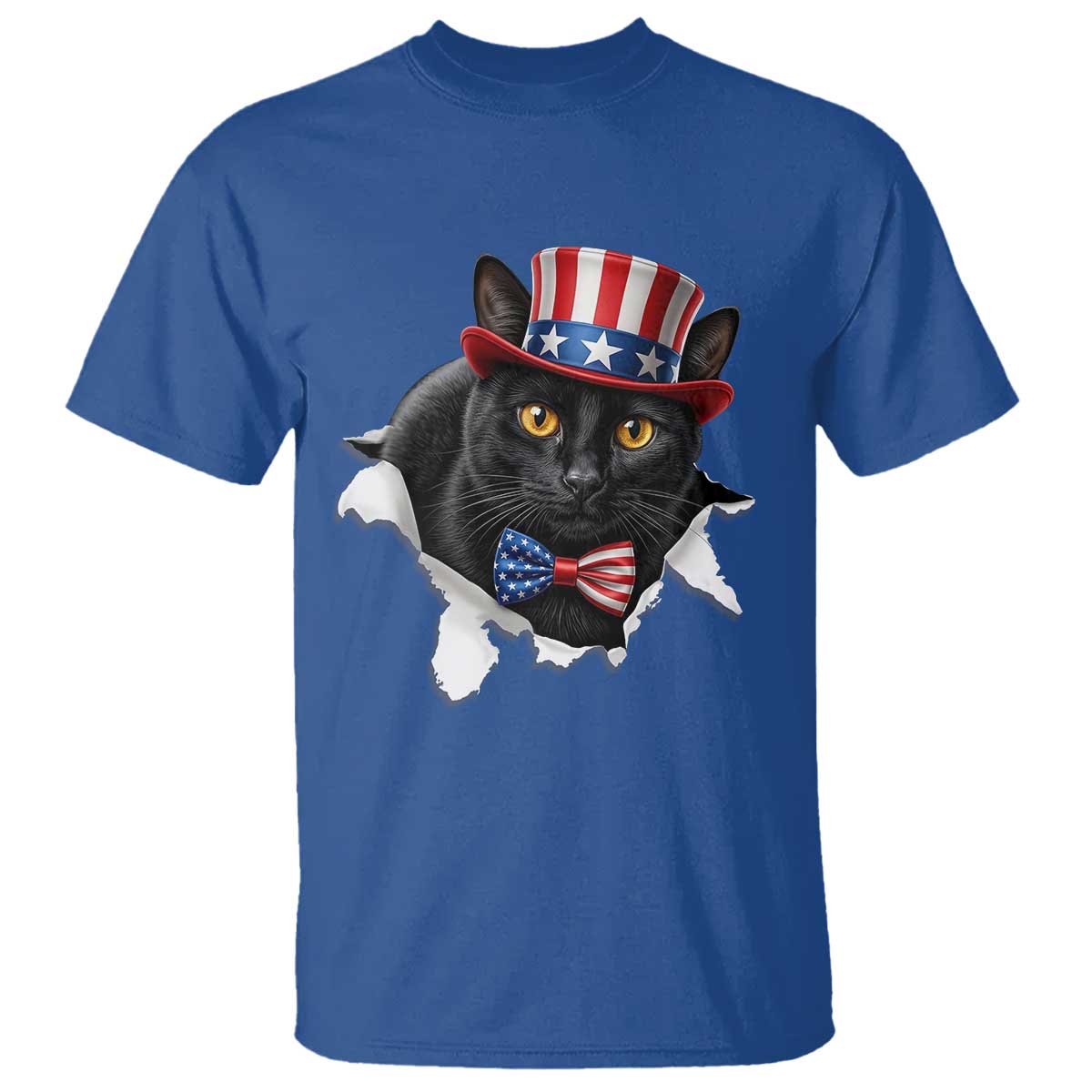 Funny Black Cat With Uncle Sam Hat T Shirt Patriotic Pet Lover TS12 Royal Blue Print Your Wear