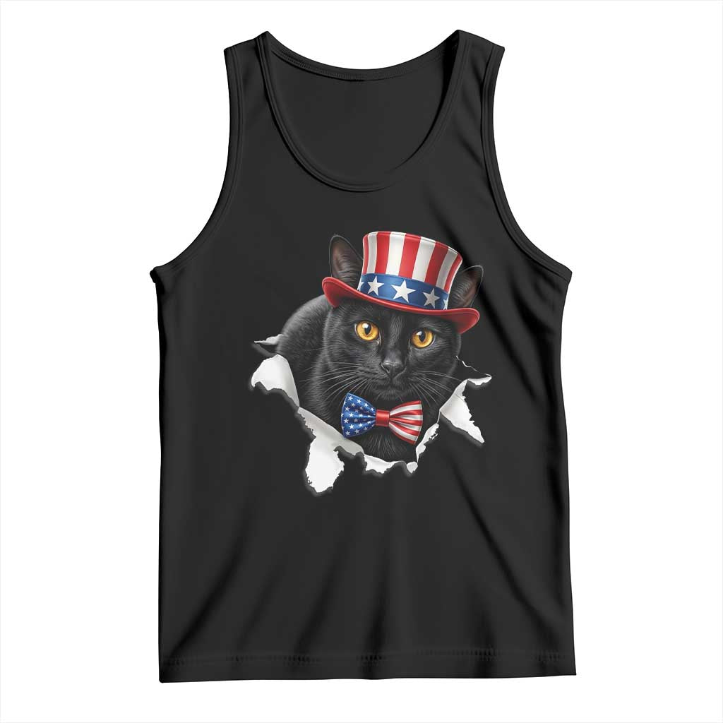 Funny Black Cat With Uncle Sam Hat Tank Top Patriotic Pet Lover TS12 Black Print Your Wear