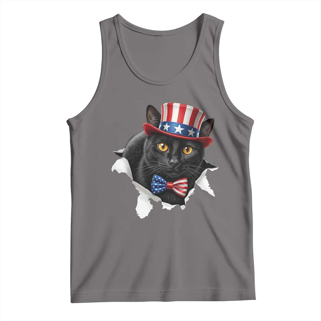 Funny Black Cat With Uncle Sam Hat Tank Top Patriotic Pet Lover TS12 Deep Heather Print Your Wear