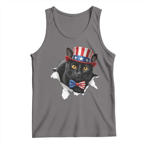 Funny Black Cat With Uncle Sam Hat Tank Top Patriotic Pet Lover TS12 Deep Heather Print Your Wear