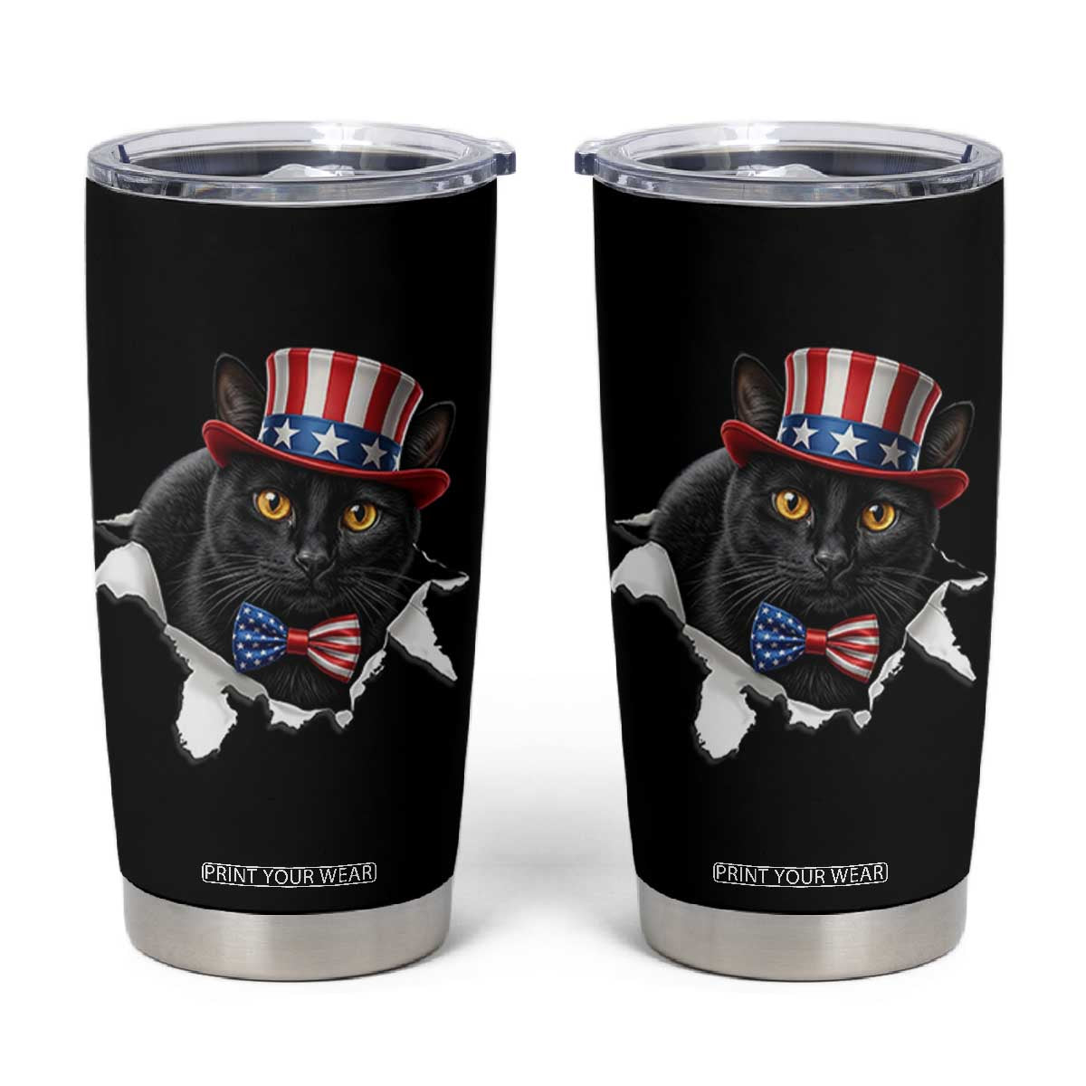 Funny Black Cat With Uncle Sam Hat Tumbler Cup Patriotic Pet Lover TS12 Black Print Your Wear