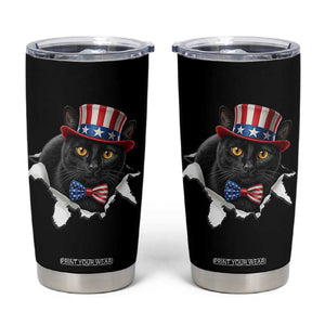 Funny Black Cat With Uncle Sam Hat Tumbler Cup Patriotic Pet Lover TS12 Black Print Your Wear