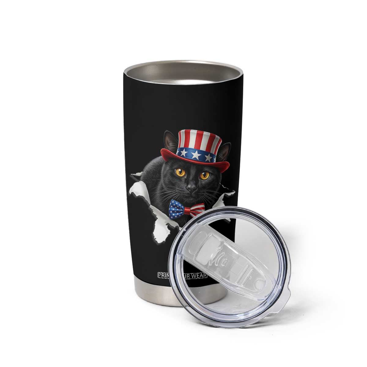 Funny Black Cat With Uncle Sam Hat Tumbler Cup Patriotic Pet Lover TS12 Print Your Wear
