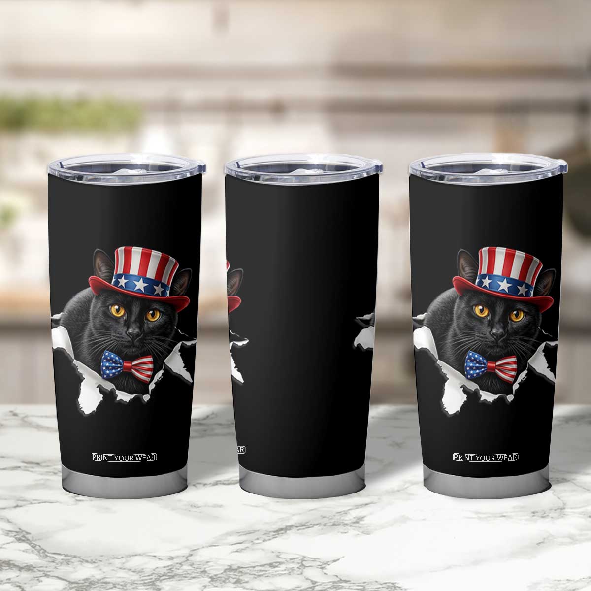 Funny Black Cat With Uncle Sam Hat Tumbler Cup Patriotic Pet Lover TS12 Print Your Wear