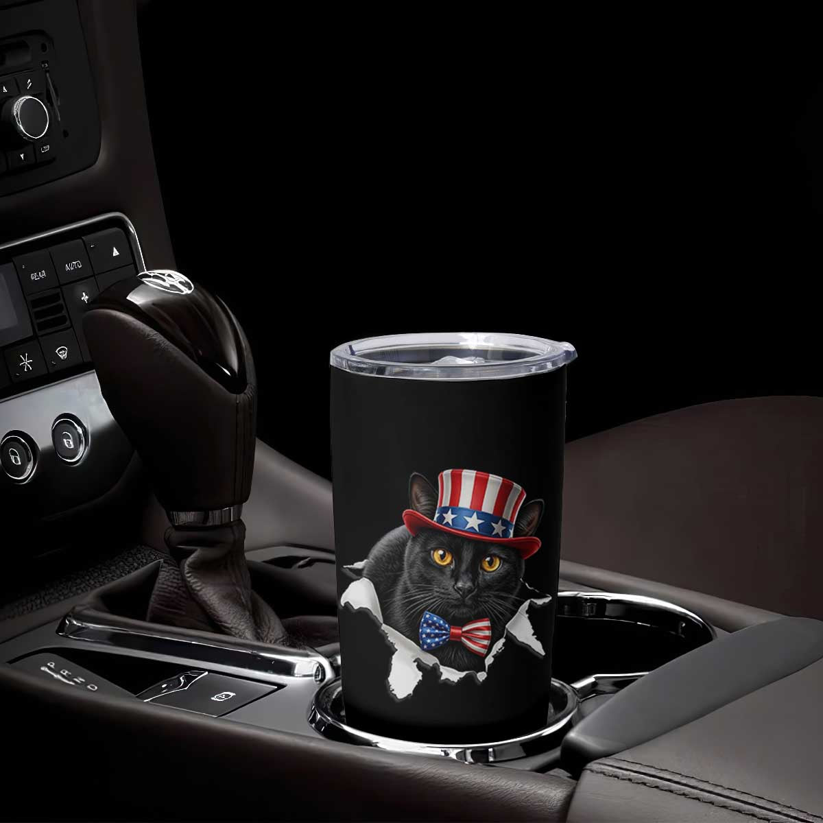 Funny Black Cat With Uncle Sam Hat Tumbler Cup Patriotic Pet Lover TS12 Print Your Wear
