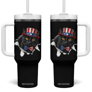 Funny Black Cat With Uncle Sam Hat Tumbler With Handle Patriotic Pet Lover TS12 One Size: 40 oz Black Print Your Wear