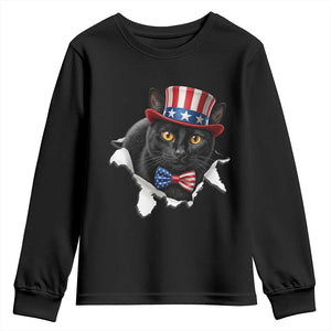 Funny Black Cat With Uncle Sam Hat Youth Sweatshirt Patriotic Pet Lover TS12 Black Print Your Wear