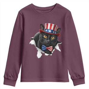 Funny Black Cat With Uncle Sam Hat Youth Sweatshirt Patriotic Pet Lover TS12 Maroon Print Your Wear