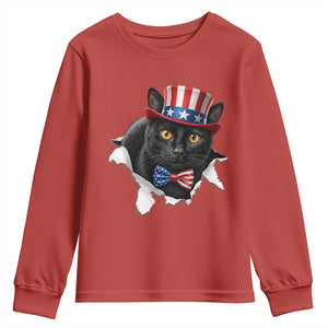 Funny Black Cat With Uncle Sam Hat Youth Sweatshirt Patriotic Pet Lover TS12 Red Print Your Wear