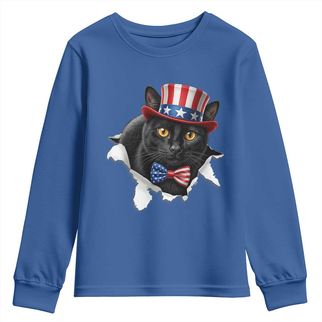 Funny Black Cat With Uncle Sam Hat Youth Sweatshirt Patriotic Pet Lover TS12 Royal Blue Print Your Wear