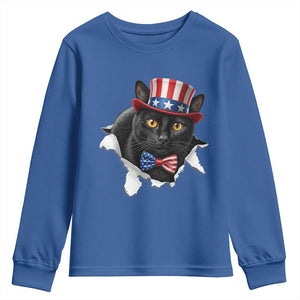 Funny Black Cat With Uncle Sam Hat Youth Sweatshirt Patriotic Pet Lover TS12 Royal Blue Print Your Wear