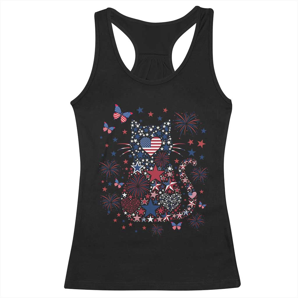 Funny Patriotic Cat Lover Racerback Tank Top 4th Of July Freedom TS12 Black Print Your Wear