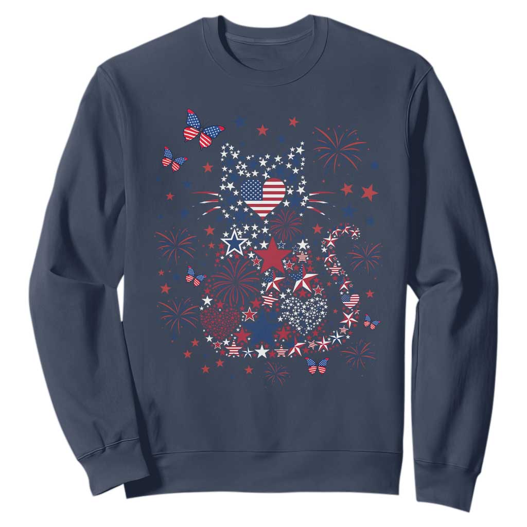 Funny Patriotic Cat Lover Sweatshirt 4th Of July Freedom TS12 Navy Print Your Wear