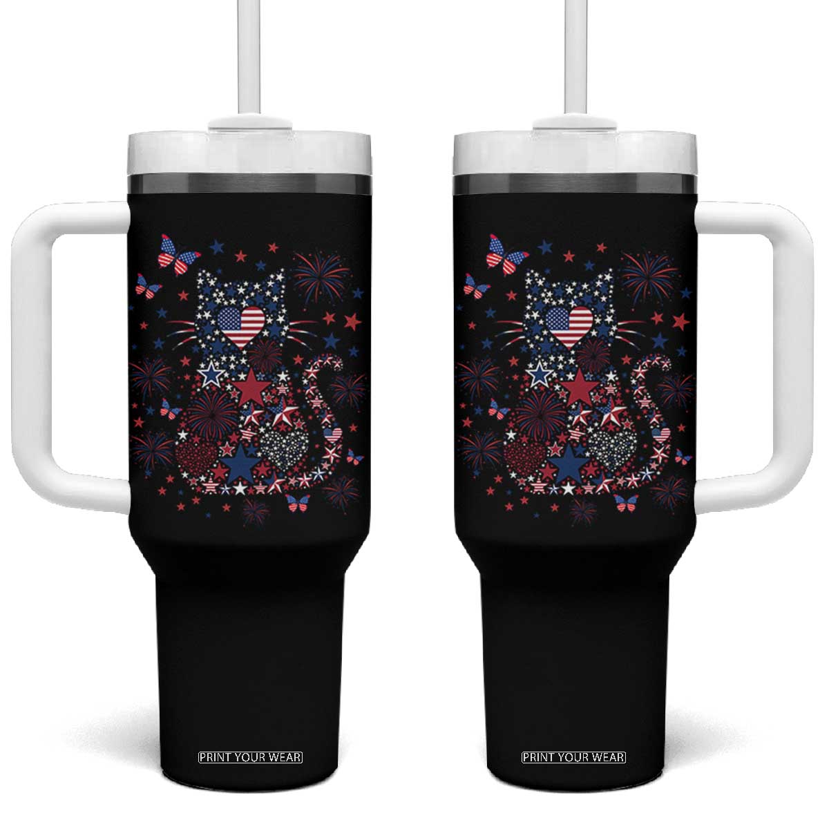 Funny Patriotic Cat Lover Tumbler With Handle 4th Of July Freedom TS12 One Size: 40 oz Black Print Your Wear