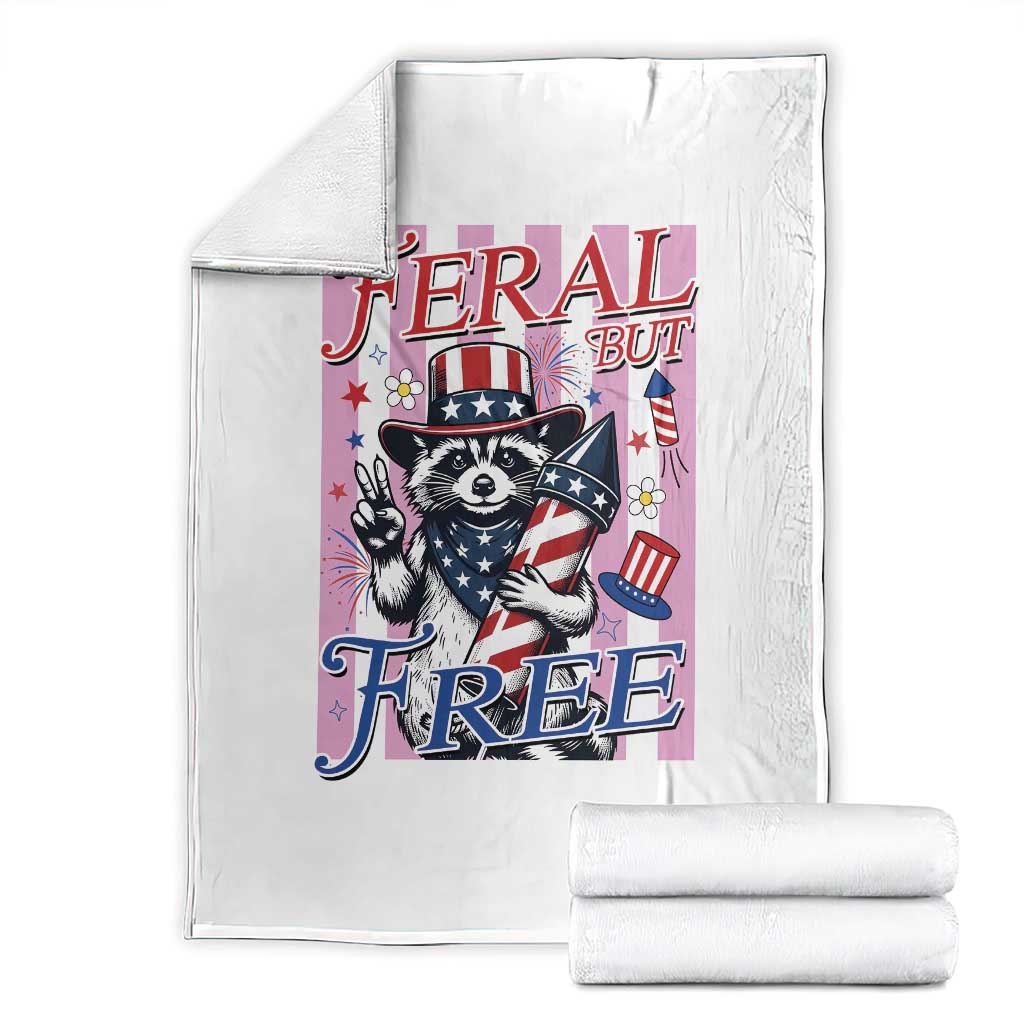 Funny Fourth Of July Raccoon Throw Blanket Feral But Free TS12 White Print Your Wear