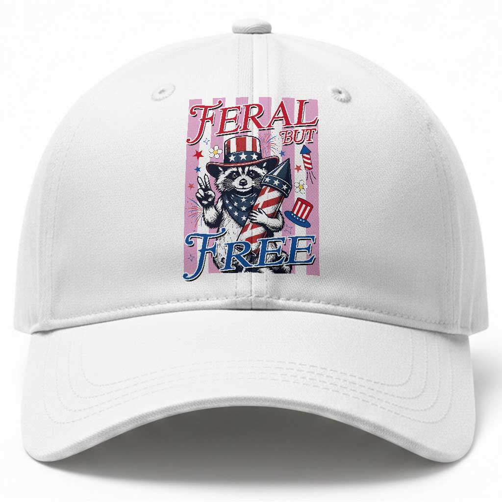 Funny Fourth Of July Raccoon Baseball Cap Feral But Free TS12 Print Your Wear