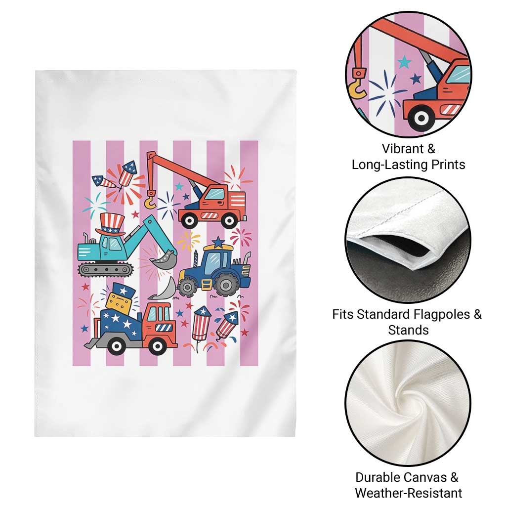 Red White And Blue Construction Crew Garden Flag Patriotic Kids 4th Of July TS12 Print Your Wear
