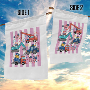 Red White And Blue Construction Crew Garden Flag Patriotic Kids 4th Of July TS12 Print Your Wear
