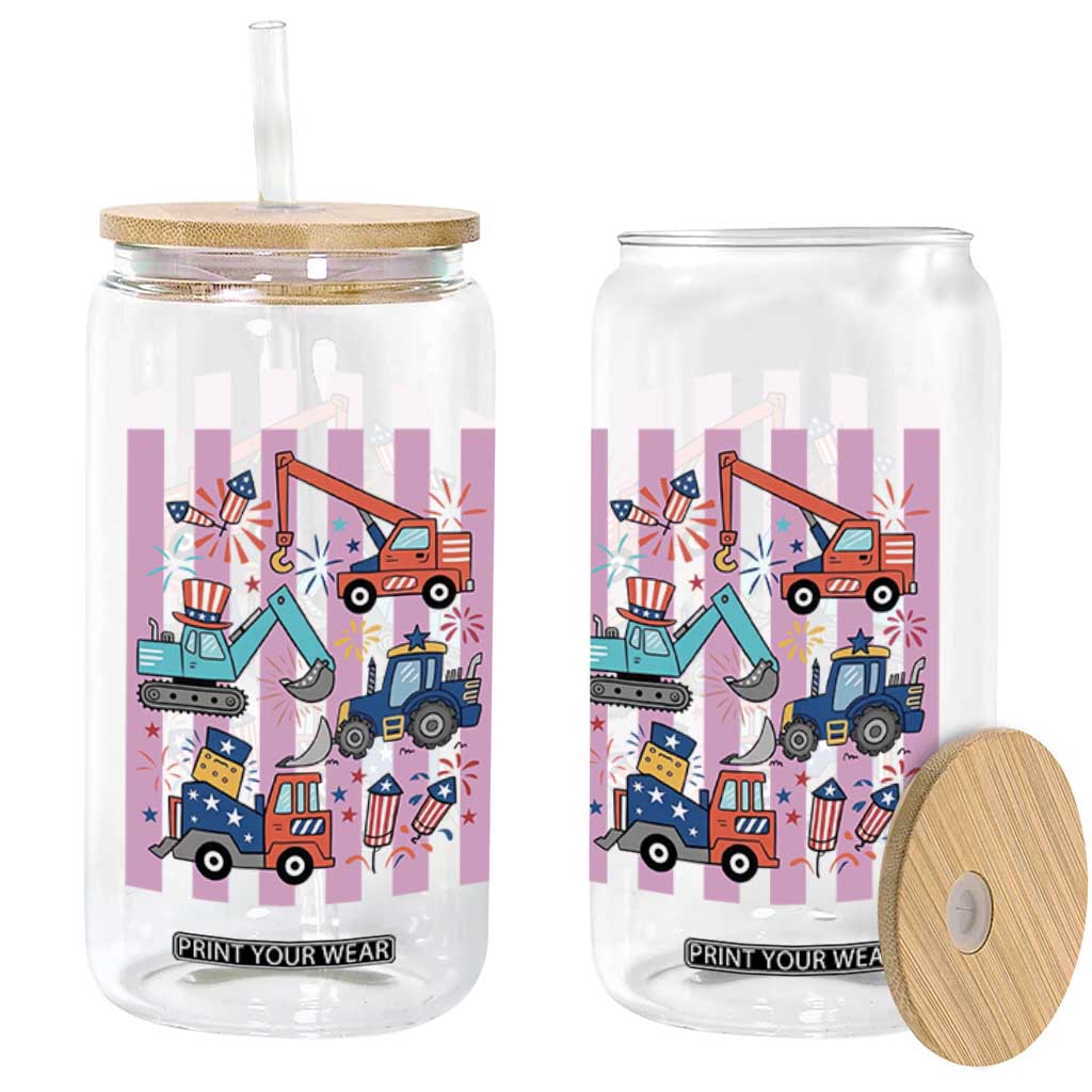 Red White And Blue Construction Crew Glass Can Patriotic Kids 4th Of July TS12 Print Your Wear