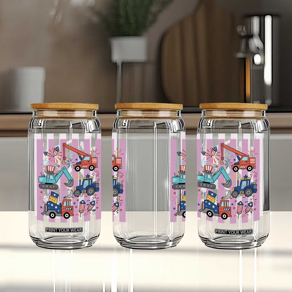 Red White And Blue Construction Crew Glass Can Patriotic Kids 4th Of July TS12 Print Your Wear