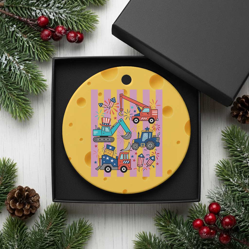 Red White And Blue Construction Crew Ceramic Ornament Patriotic Kids 4th Of July TS12 1pc Yellow Cheese Print Your Wear