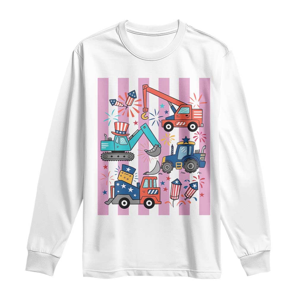 Red White And Blue Construction Crew Long Sleeve Shirt Patriotic Kids 4th Of July TS12 White Print Your Wear
