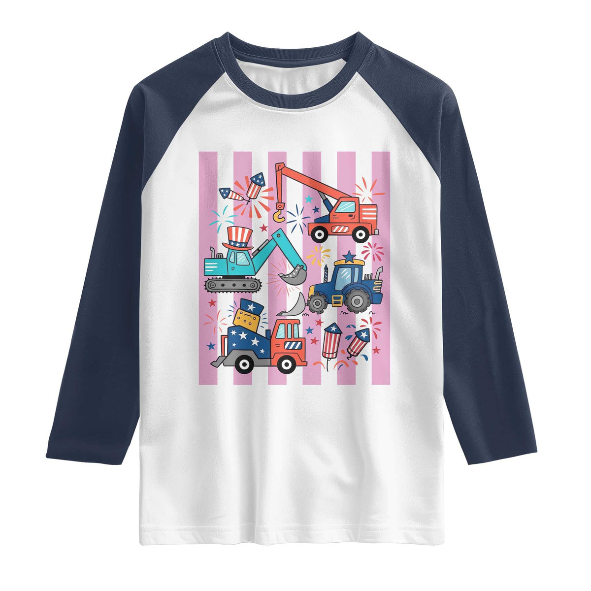 Red White And Blue Construction Crew Raglan Shirt Patriotic Kids 4th Of July TS12 White Navy Print Your Wear