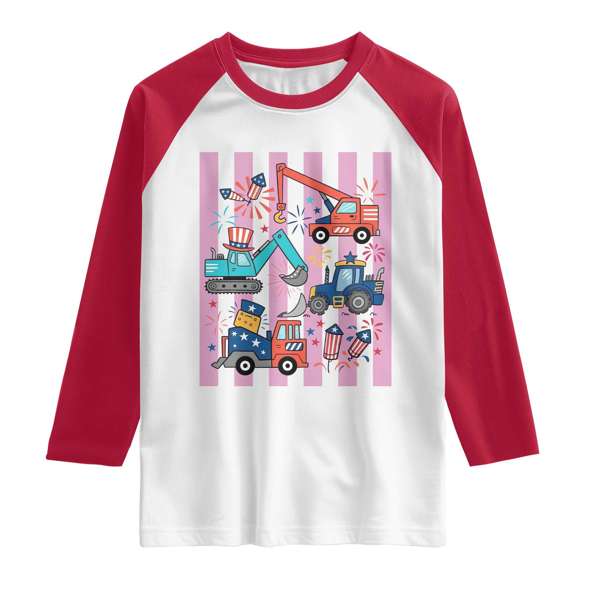 Red White And Blue Construction Crew Raglan Shirt Patriotic Kids 4th Of July TS12 White Red Print Your Wear