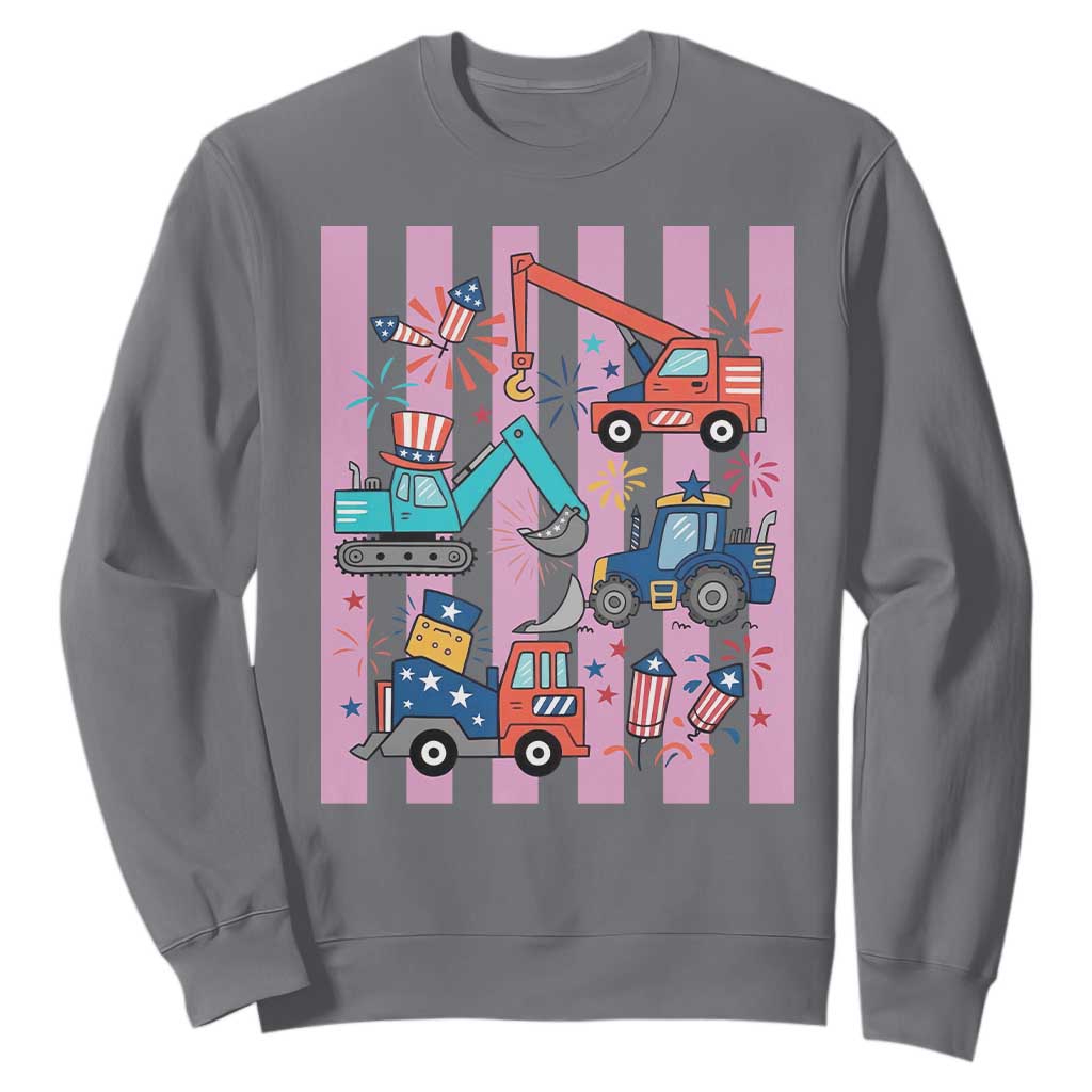 Red White And Blue Construction Crew Sweatshirt Patriotic Kids 4th Of July TS12 Charcoal Print Your Wear