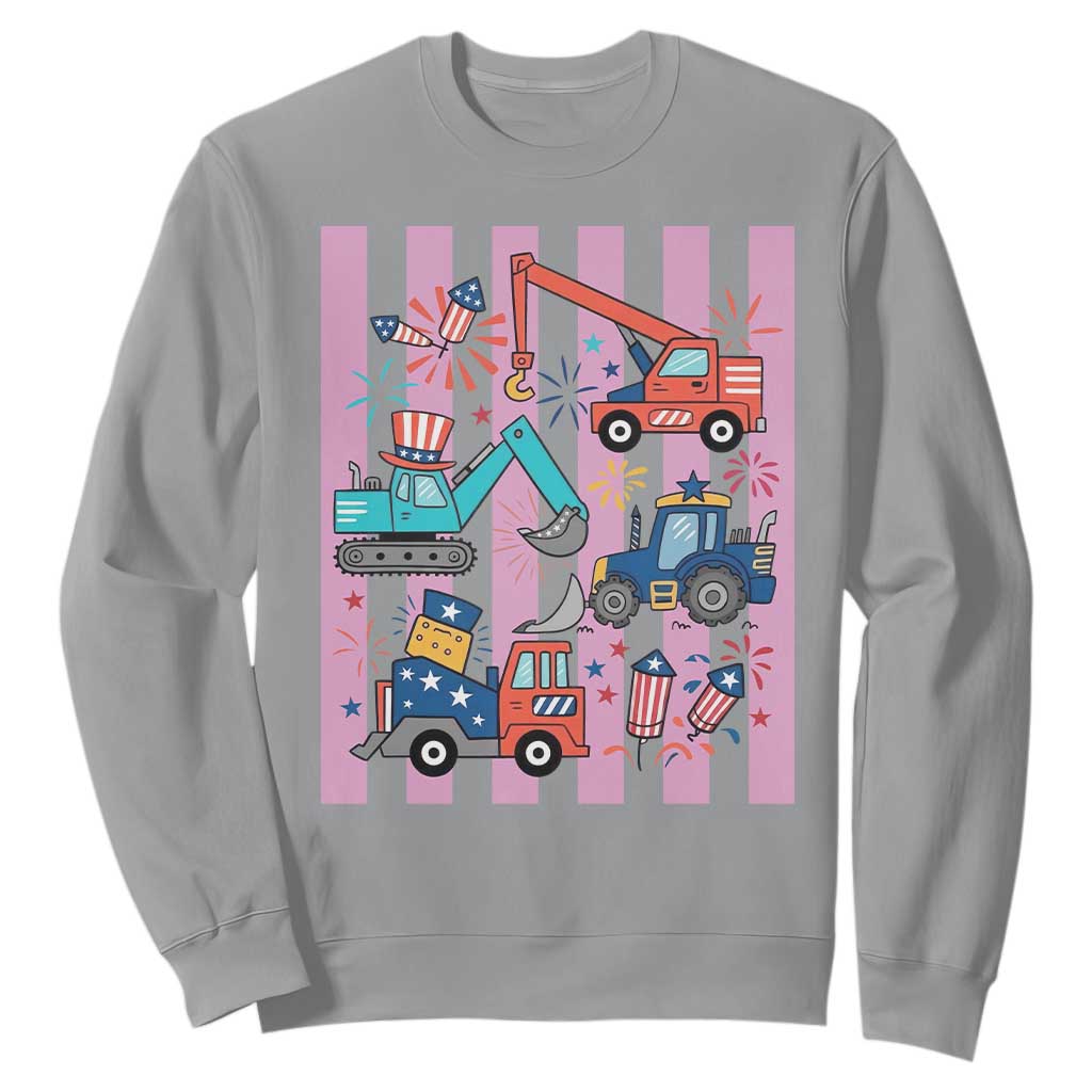 Red White And Blue Construction Crew Sweatshirt Patriotic Kids 4th Of July TS12 Sport Gray Print Your Wear