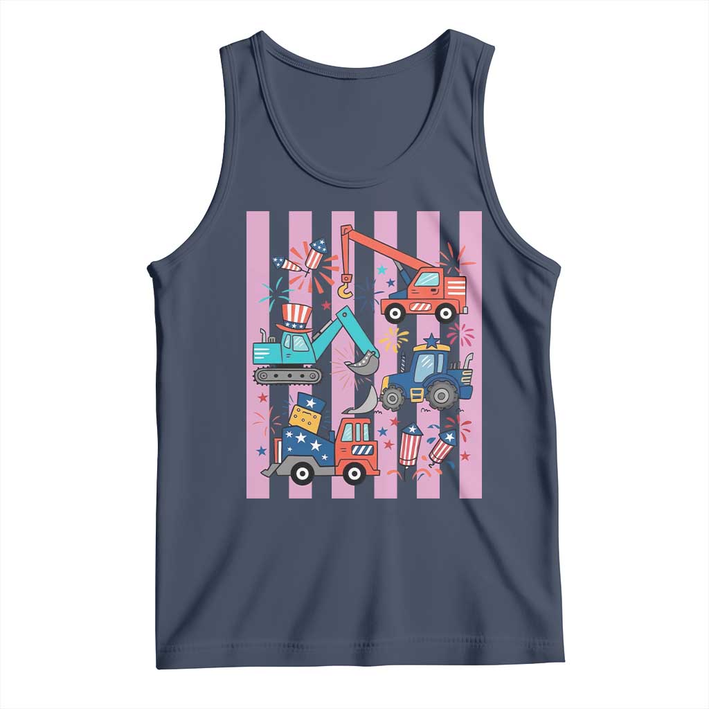 Red White And Blue Construction Crew Tank Top Patriotic Kids 4th Of July TS12 Navy Print Your Wear