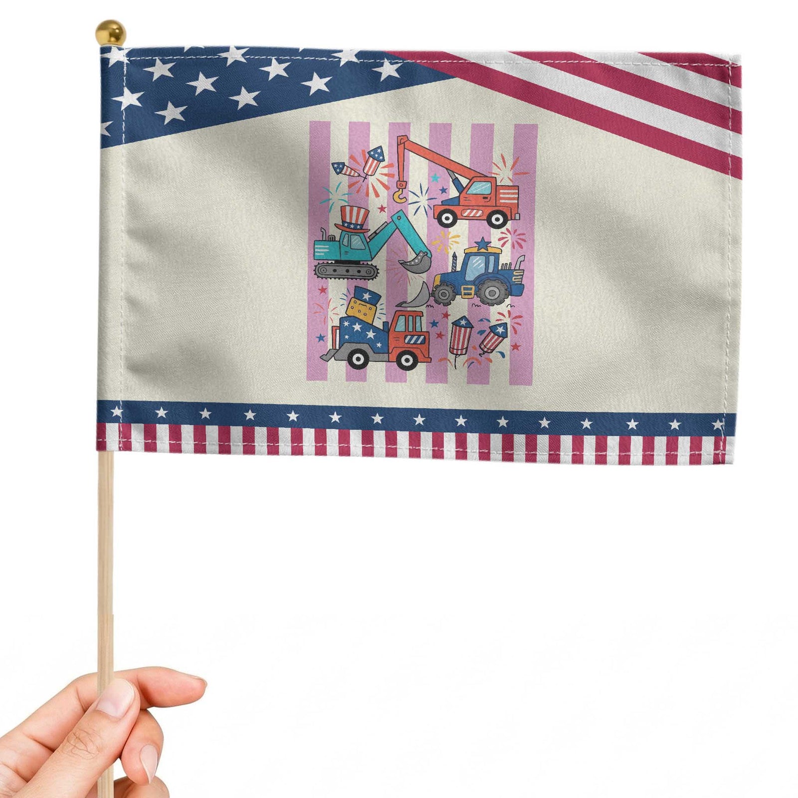 Red White And Blue Construction Crew Patriotic Handheld Flag Kids 4th Of July TS12 Modern 8.2