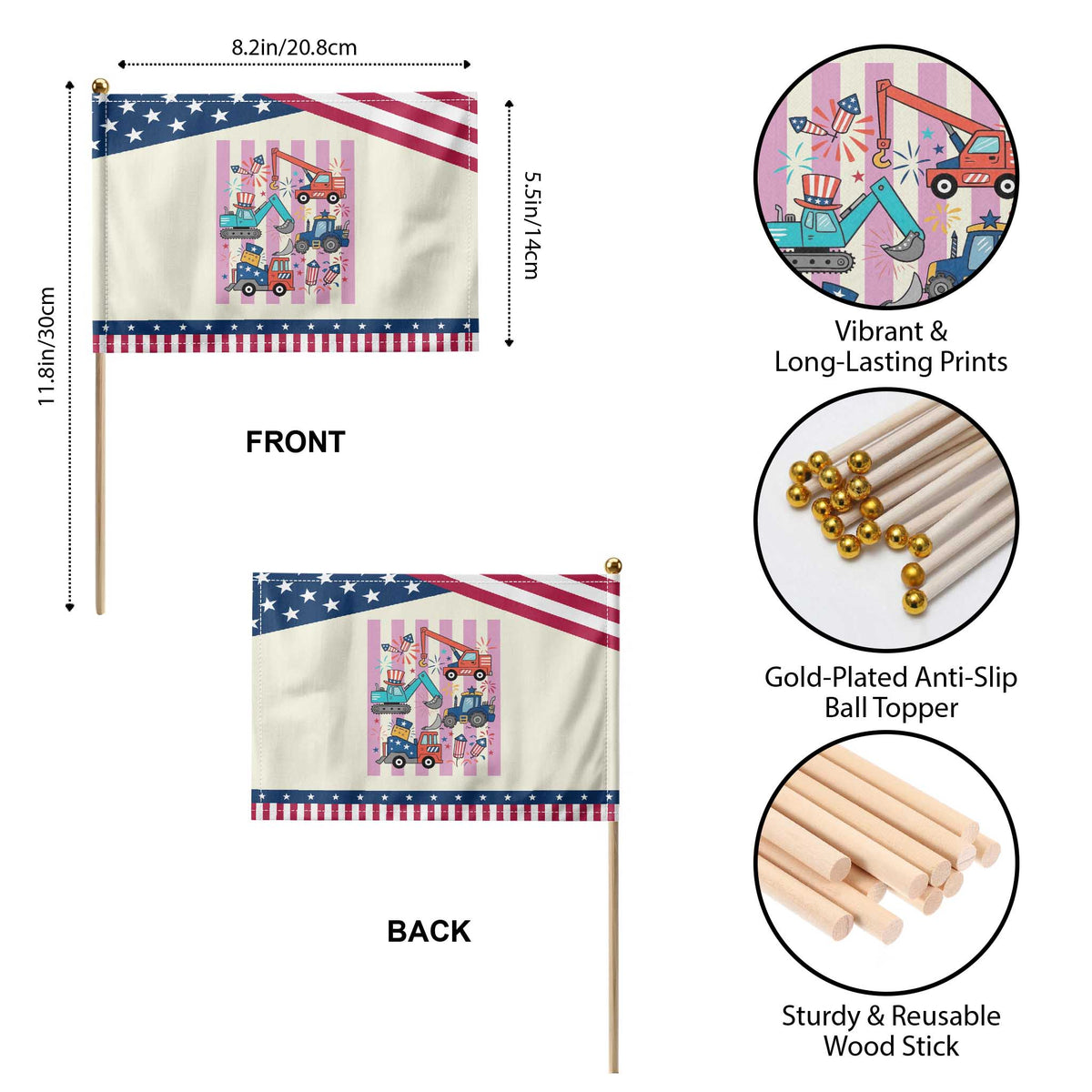 Red White And Blue Construction Crew Patriotic Handheld Flag Kids 4th Of July TS12 Print Your Wear