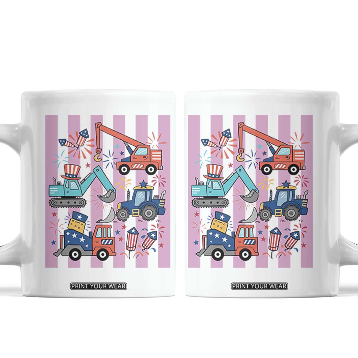 Red White And Blue Construction Crew Coffee Mug Patriotic Kids 4th Of July TS12 White Print Your Wear
