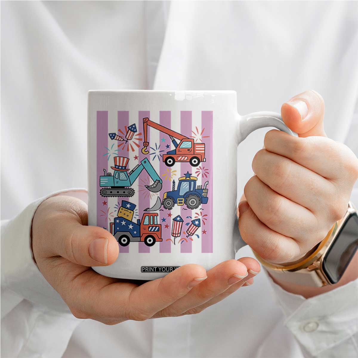 Red White And Blue Construction Crew Coffee Mug Patriotic Kids 4th Of July TS12 Print Your Wear