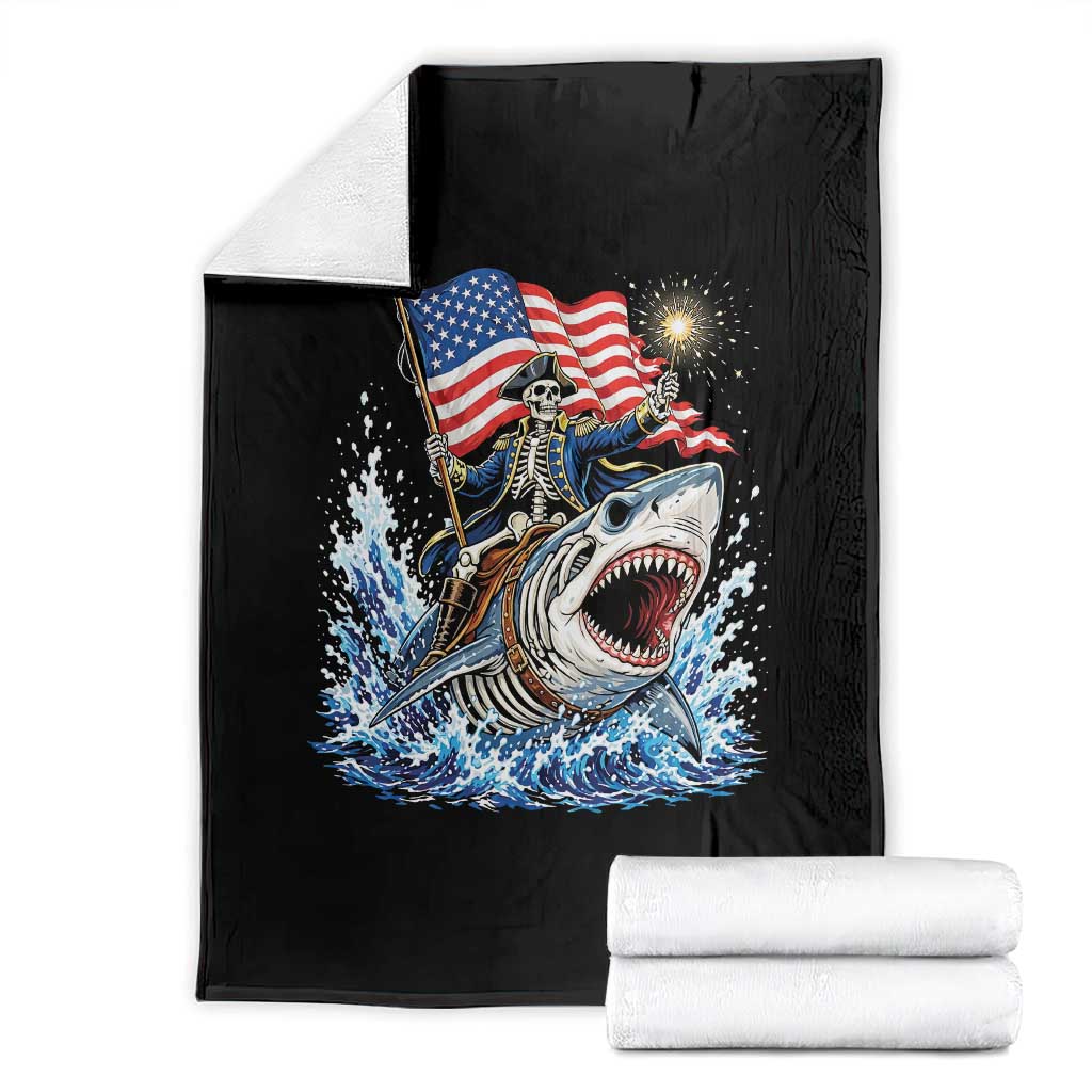 Patriotic Skeleton Pirate Riding Shark Throw Blanket American Ocean Pride TS12 Black Print Your Wear