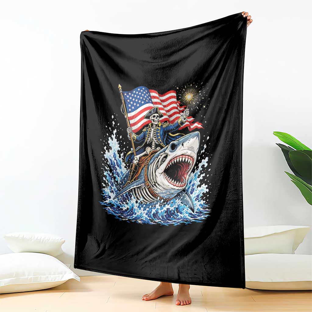 Patriotic Skeleton Pirate Riding Shark Throw Blanket American Ocean Pride TS12 Print Your Wear
