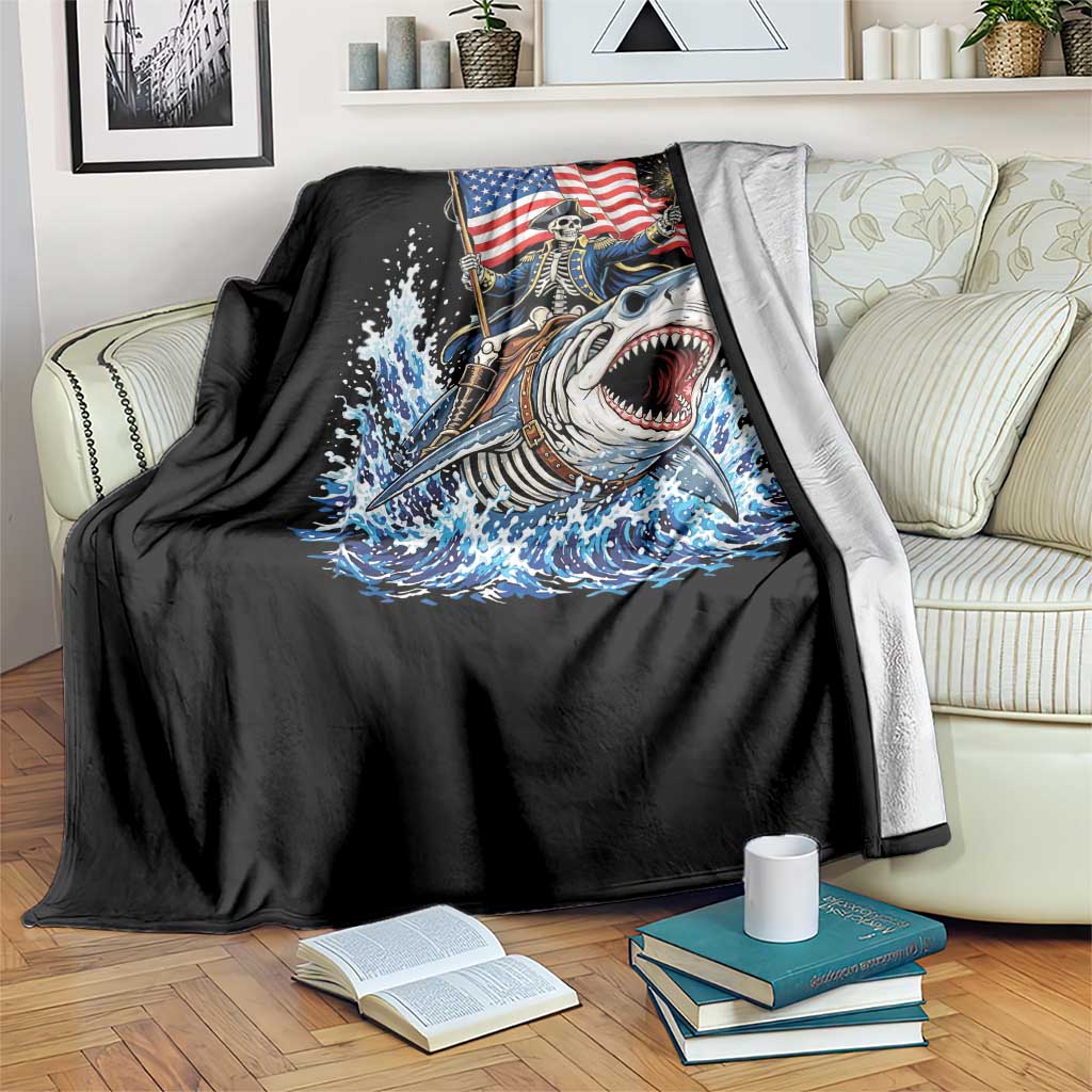 Patriotic Skeleton Pirate Riding Shark Throw Blanket American Ocean Pride TS12 Print Your Wear