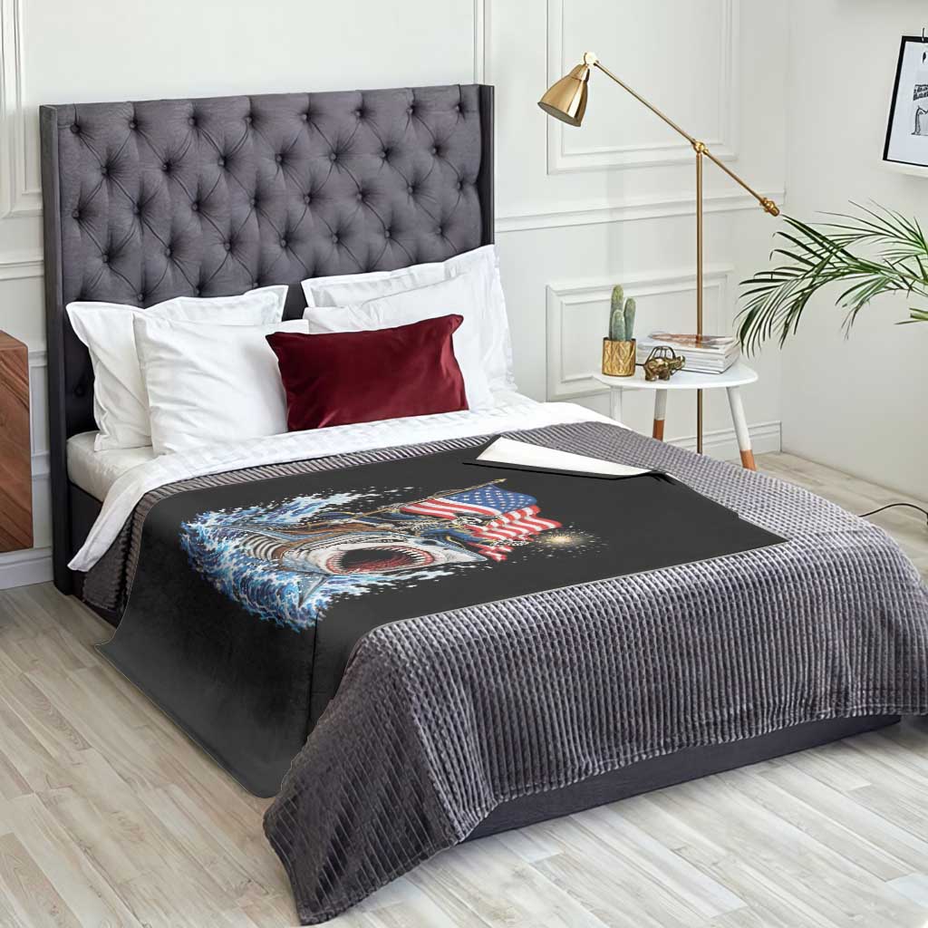 Patriotic Skeleton Pirate Riding Shark Throw Blanket American Ocean Pride TS12 Print Your Wear