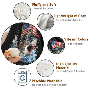 Patriotic Skeleton Pirate Riding Shark Throw Blanket American Ocean Pride TS12 Print Your Wear