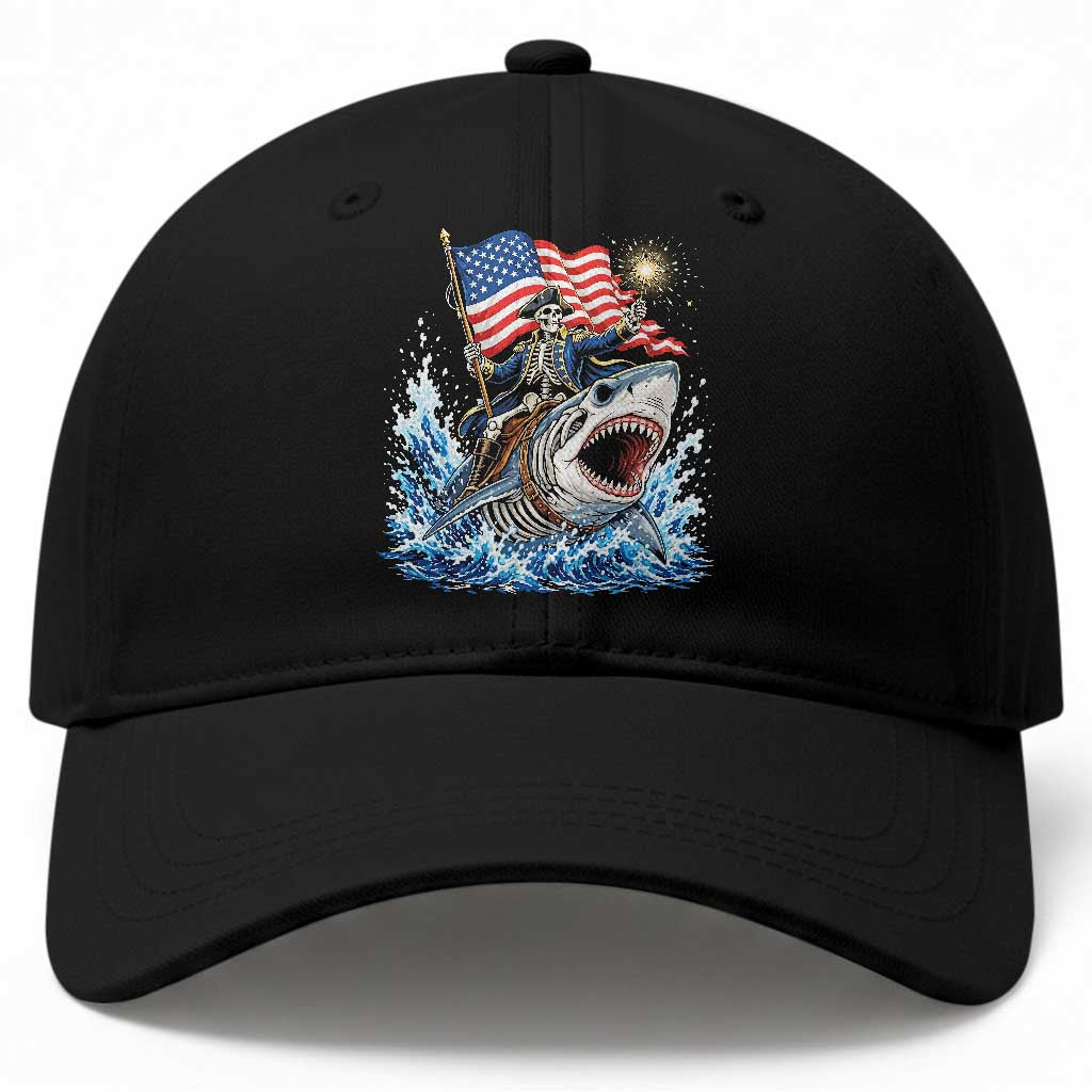 Patriotic Skeleton Pirate Riding Shark Baseball Cap American Ocean Pride TS12 Print Your Wear