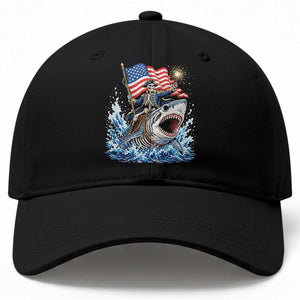 Patriotic Skeleton Pirate Riding Shark Baseball Cap American Ocean Pride TS12 Print Your Wear