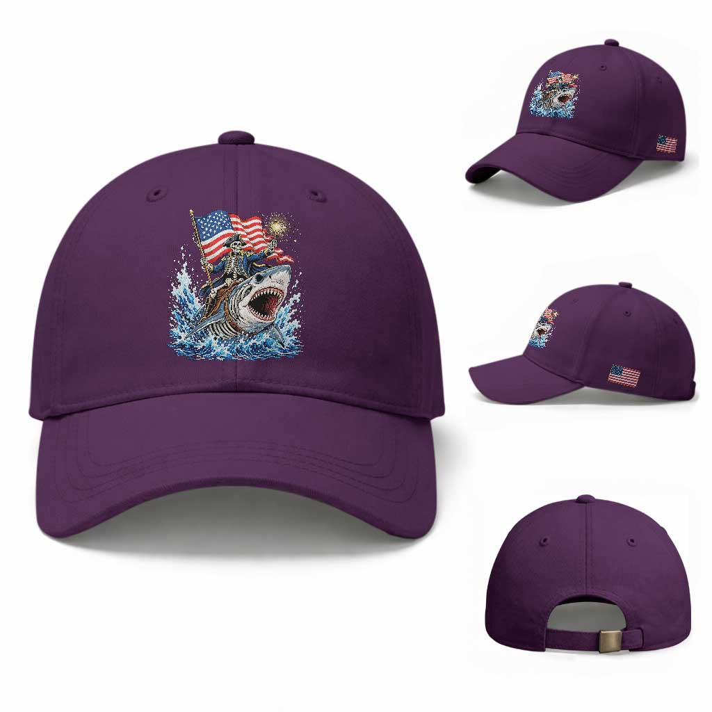 Patriotic Skeleton Pirate Riding Shark Baseball Cap American Ocean Pride TS12 Baseball Cap Universal Fit Purple Print Your Wear