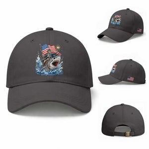 Patriotic Skeleton Pirate Riding Shark Baseball Cap American Ocean Pride TS12 Baseball Cap Universal Fit Dark Gray Print Your Wear