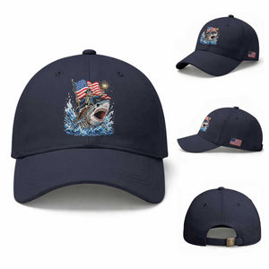 Patriotic Skeleton Pirate Riding Shark Baseball Cap American Ocean Pride TS12 Baseball Cap Universal Fit Navy Print Your Wear