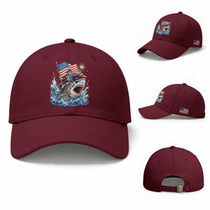 Patriotic Skeleton Pirate Riding Shark Baseball Cap American Ocean Pride TS12 Baseball Cap Universal Fit Maroon Print Your Wear